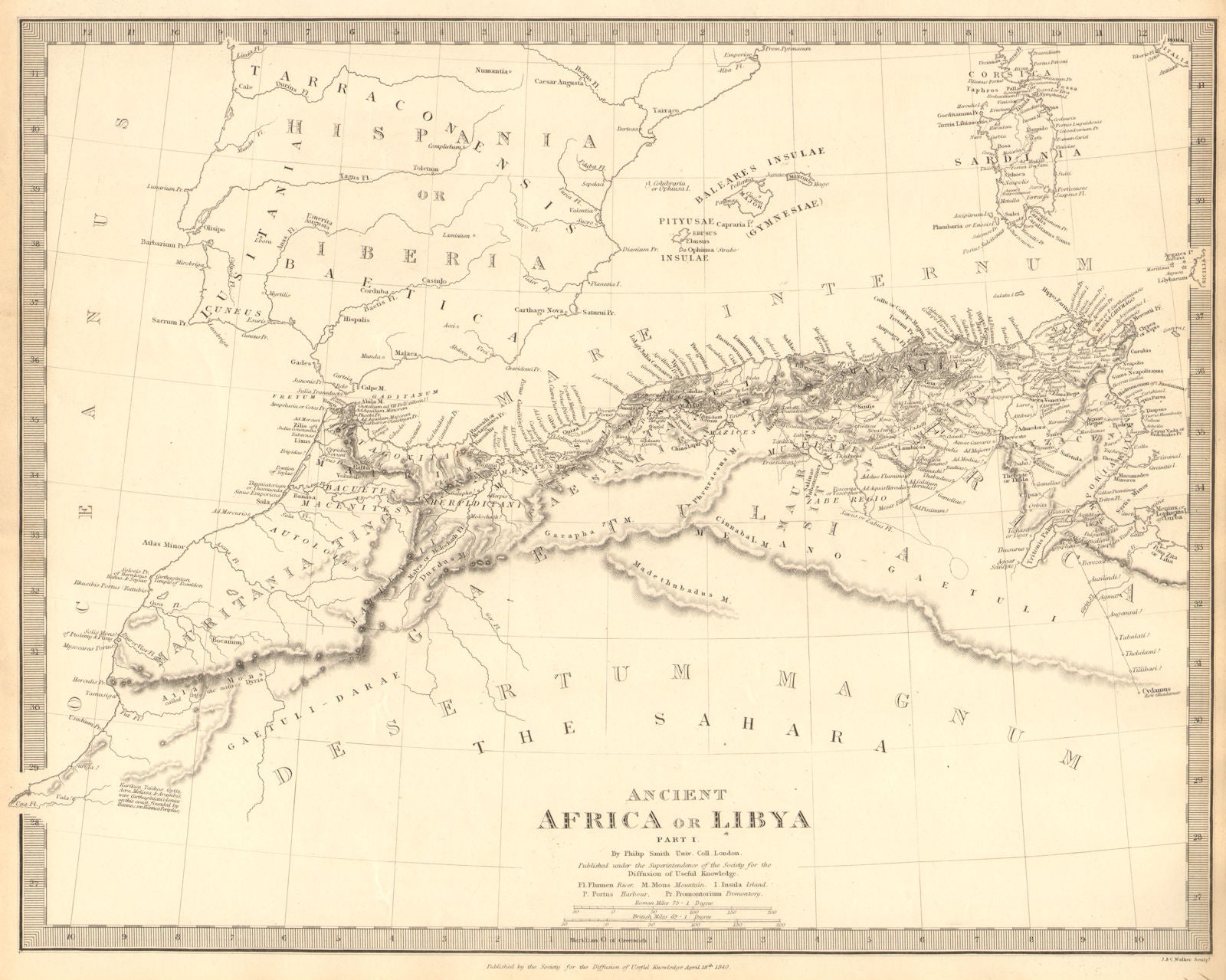 ANCIENT NORTH AFRICA.Mauritania Byzacium.Morocco Algeria Tunisia.SDUK 1848 map